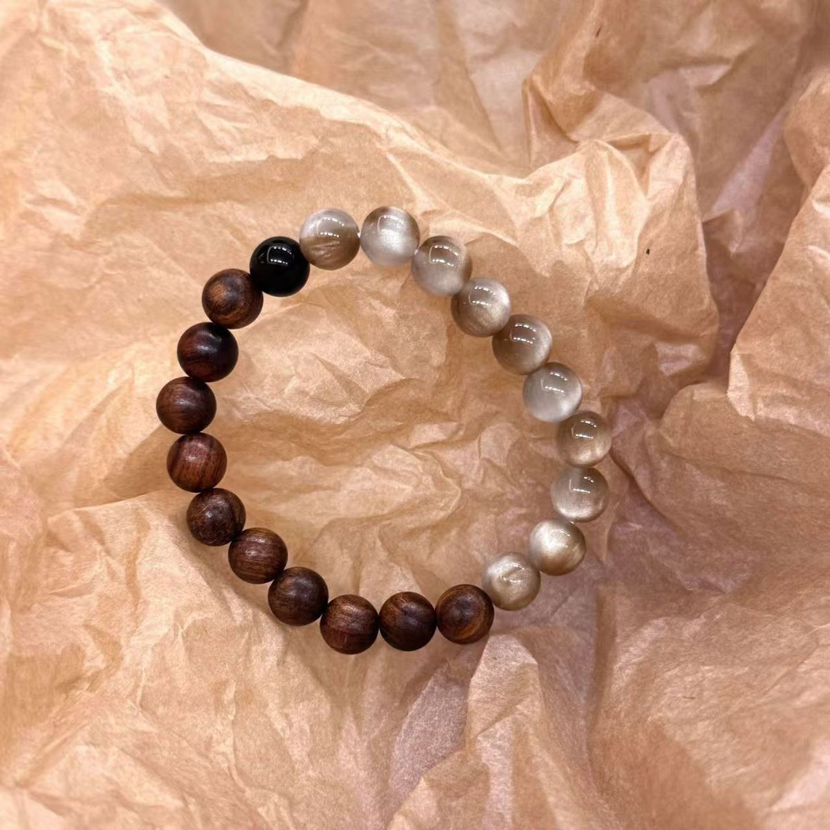 Ebony Wood & Cat-Eye Beaded Bracelet