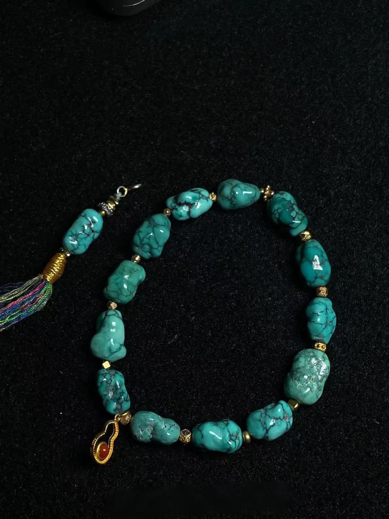 Turquoise Nugget Bracelet with Tassel Charm